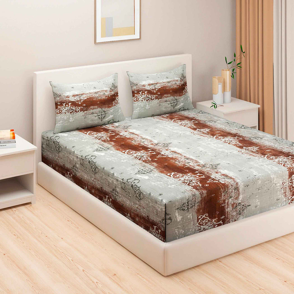 Terra Texture - Rustic Earthen 160TC Cotton Super King Bedsheet (108x108 Inches)