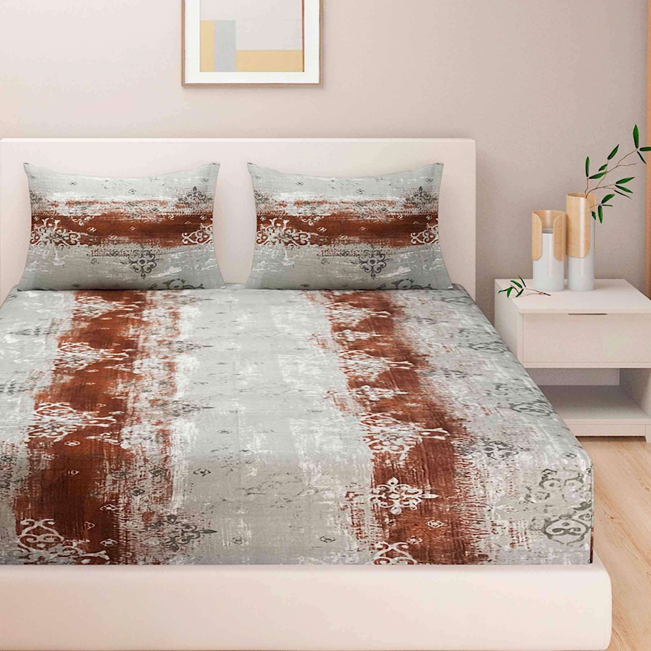 Terra Texture - Rustic Earthen 160TC Cotton Super King Bedsheet (108x108 Inches)