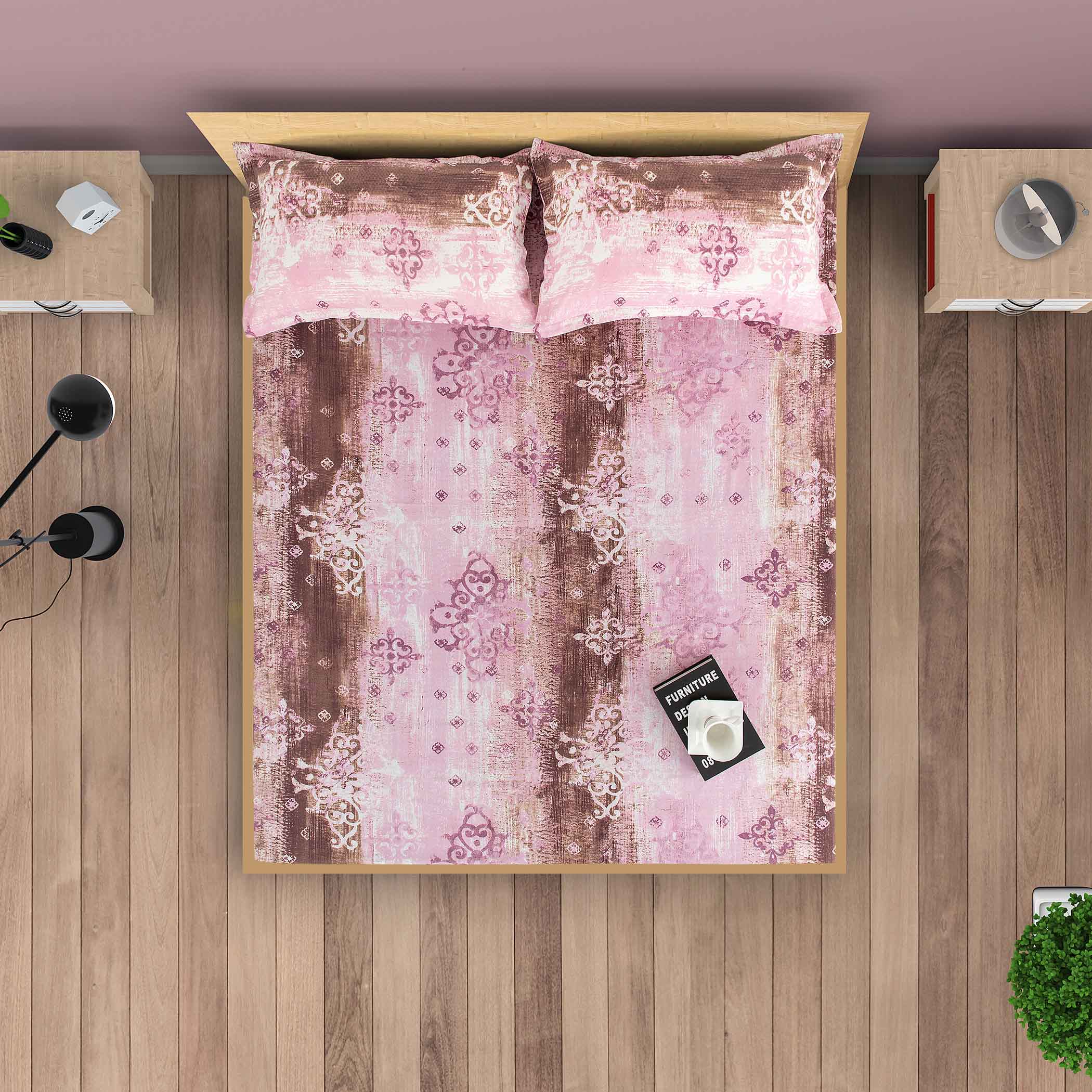 Sunbeam Texture - Golden Hues 160TC Cotton Super King Bedsheet (108x108 Inches)