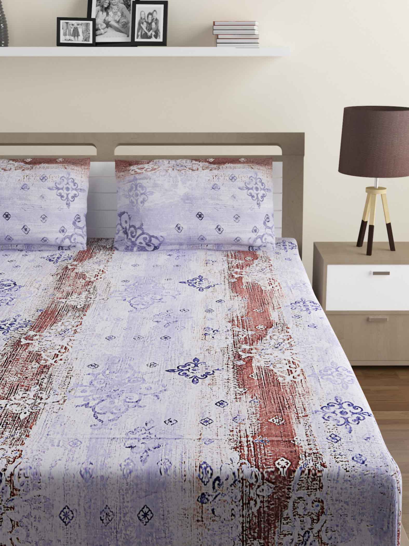 Midnight Texture - Egyptian Blue 160TC Cotton Super King Bedsheet (108x108 Inches)