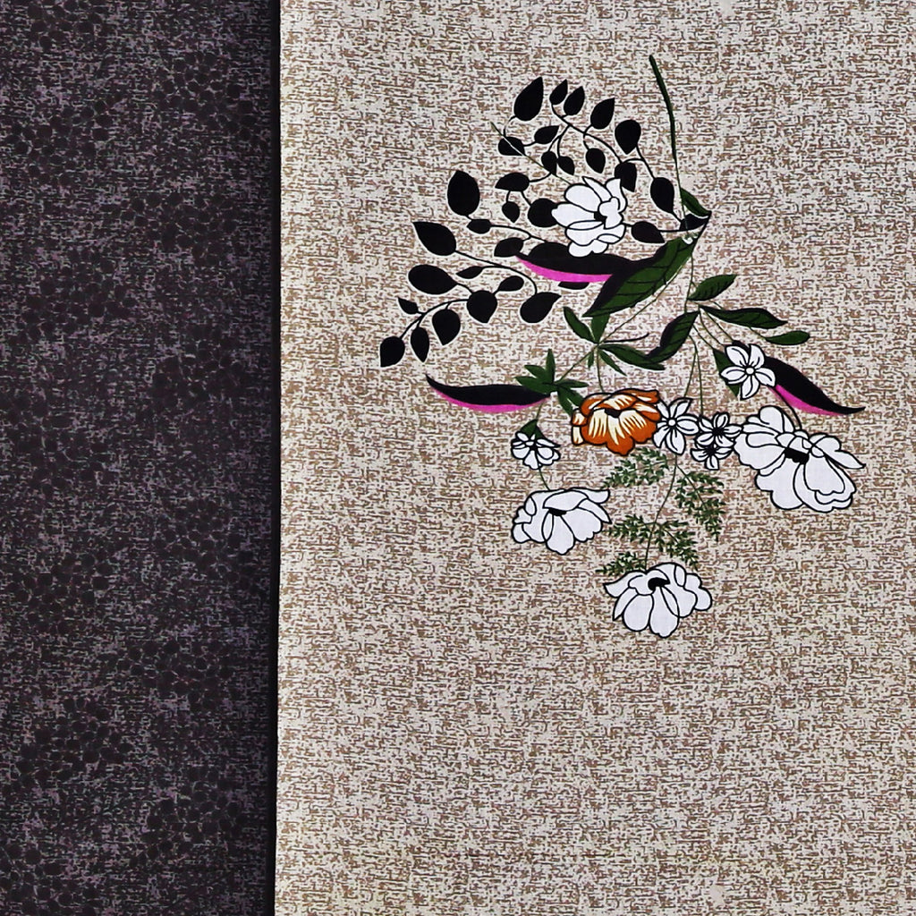 Beige Floral Accent Print Pure Cotton 160 TC Super King Bedsheet with 2 Pillow Covers (108x108 Inches)