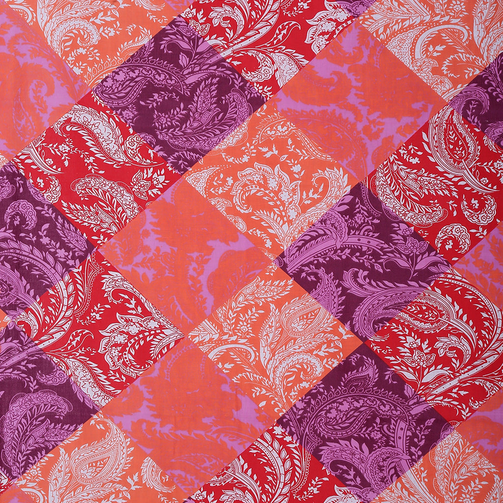 Pink & Purple Patchwork Paisley Print Pure Cotton 160 TC Super King Bedsheet with 2 Pillow Covers (108x108 Inches)