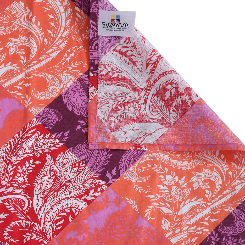 Pink & Purple Patchwork Paisley Print Pure Cotton 160 TC Super King Bedsheet with 2 Pillow Covers (108x108 Inches)