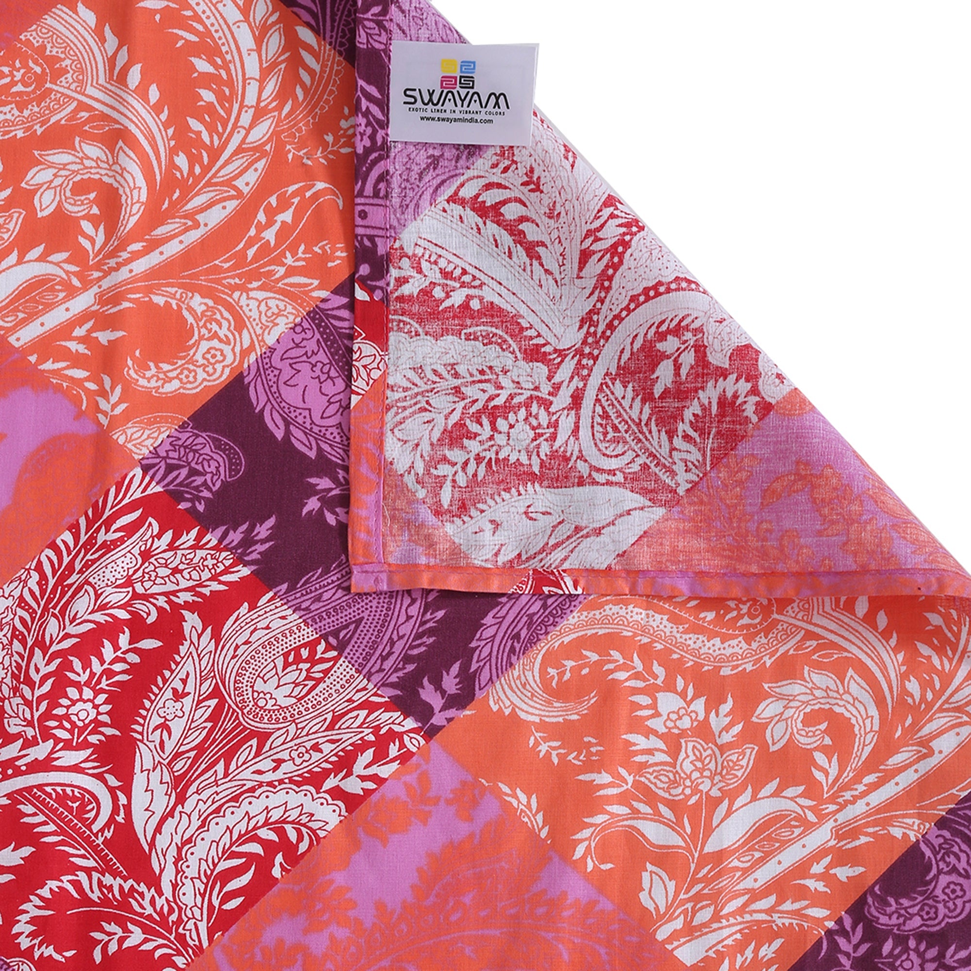 Pink & Purple Patchwork Paisley Print Pure Cotton 160 TC Super King Bedsheet with 2 Pillow Covers (108x108 Inches)