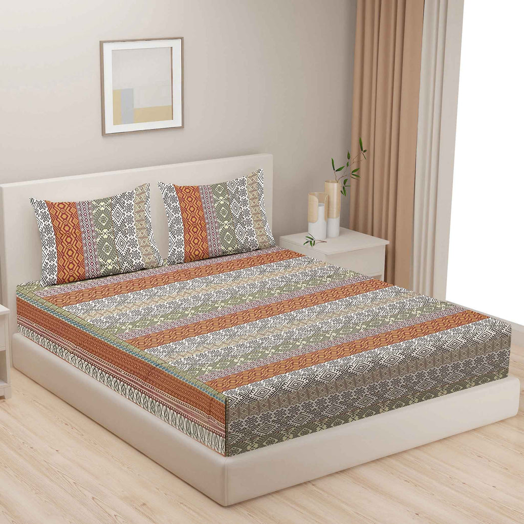 Brown Heritage - 160TC Pure Cotton Super King Bedsheet (108x108 Inches)