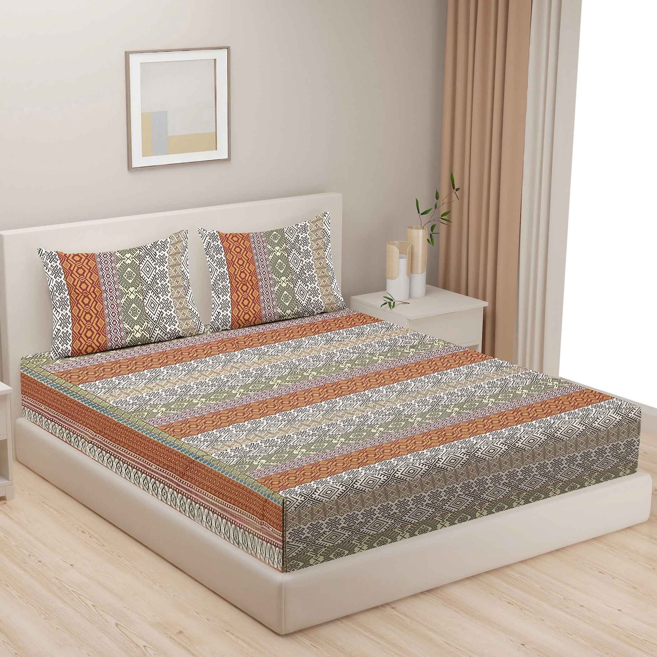 Brown Heritage - 160TC Pure Cotton Super King Bedsheet (108x108 Inches)