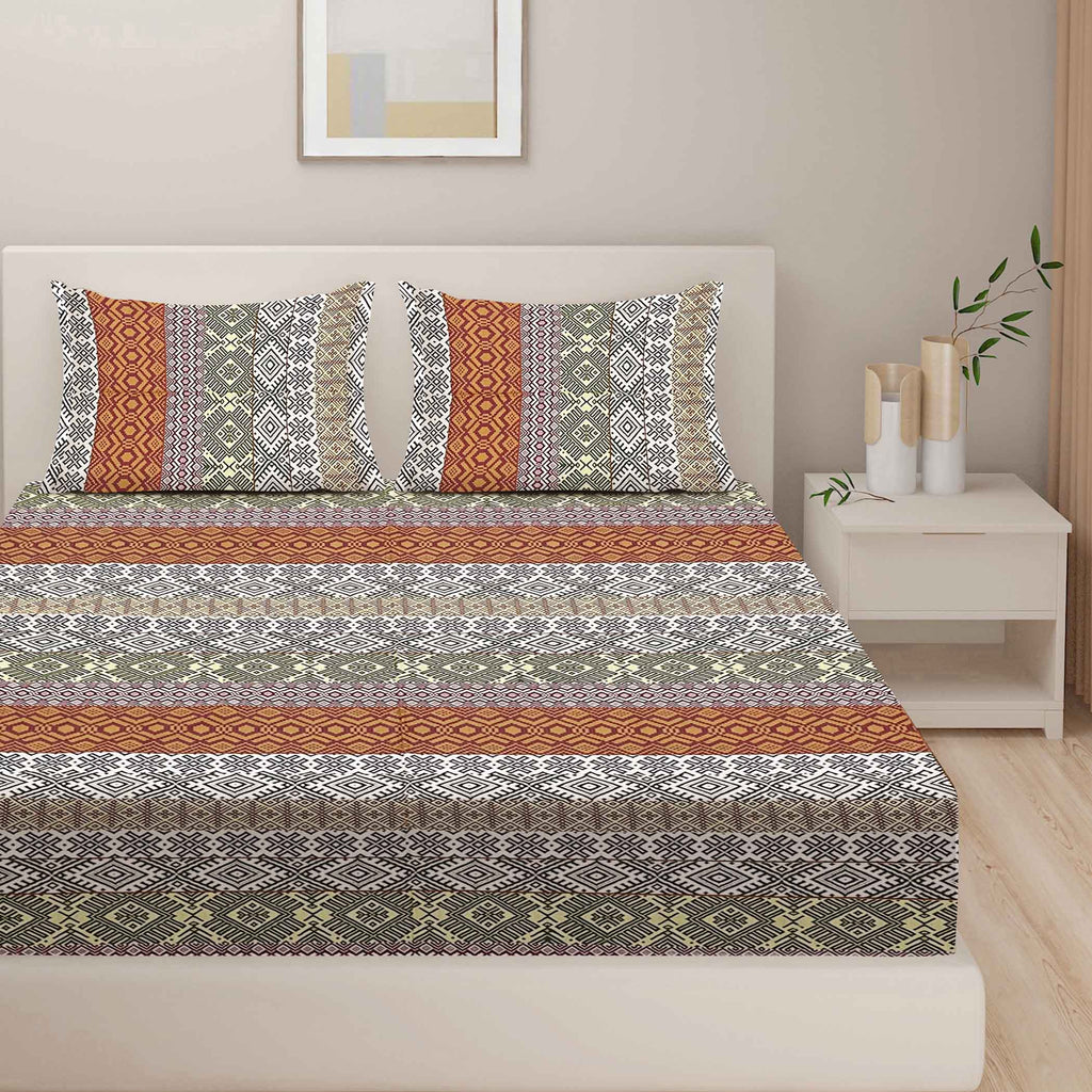 Brown Heritage - 160TC Pure Cotton Super King Bedsheet (108x108 Inches)