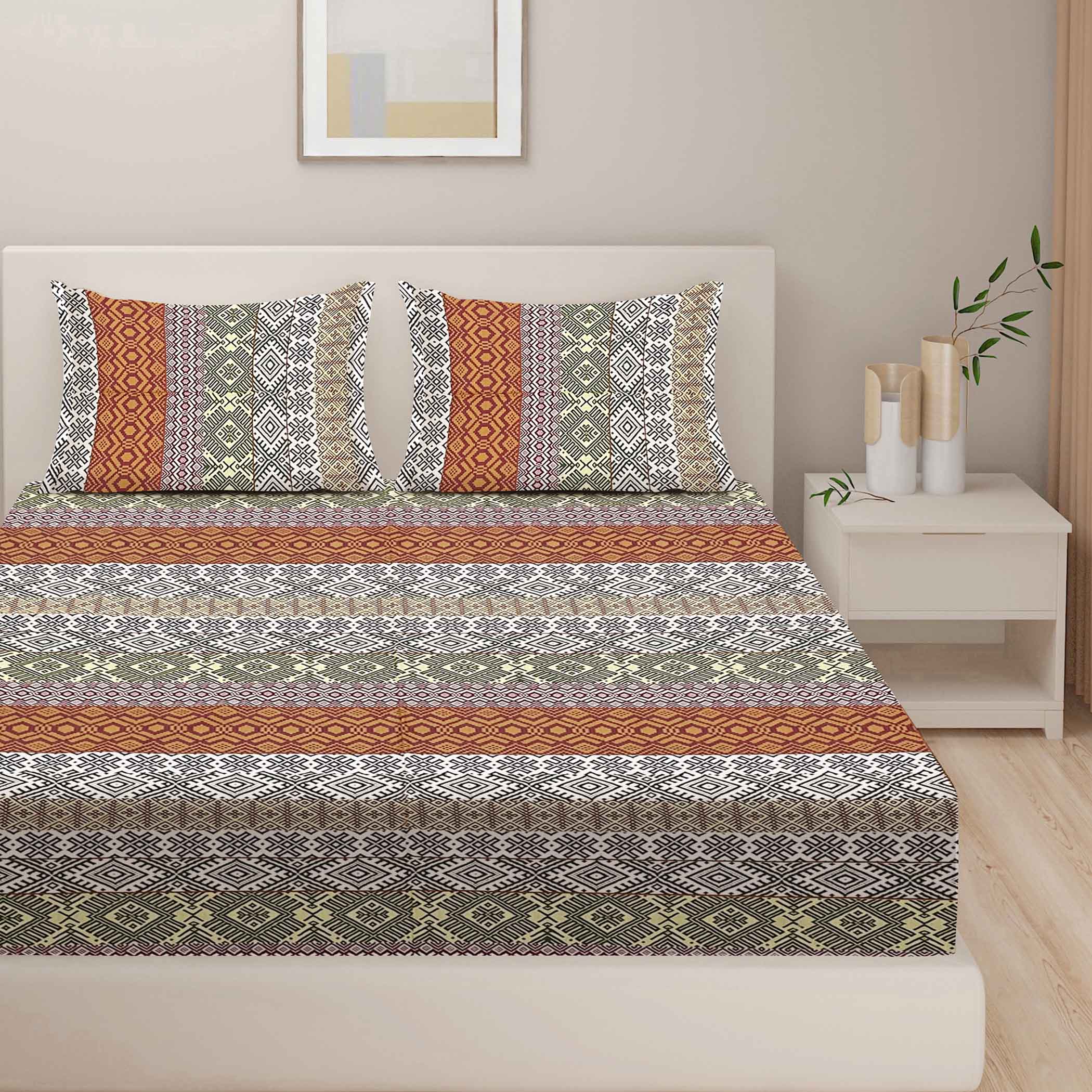 Brown Heritage - 160TC Pure Cotton Super King Bedsheet (108x108 Inches)