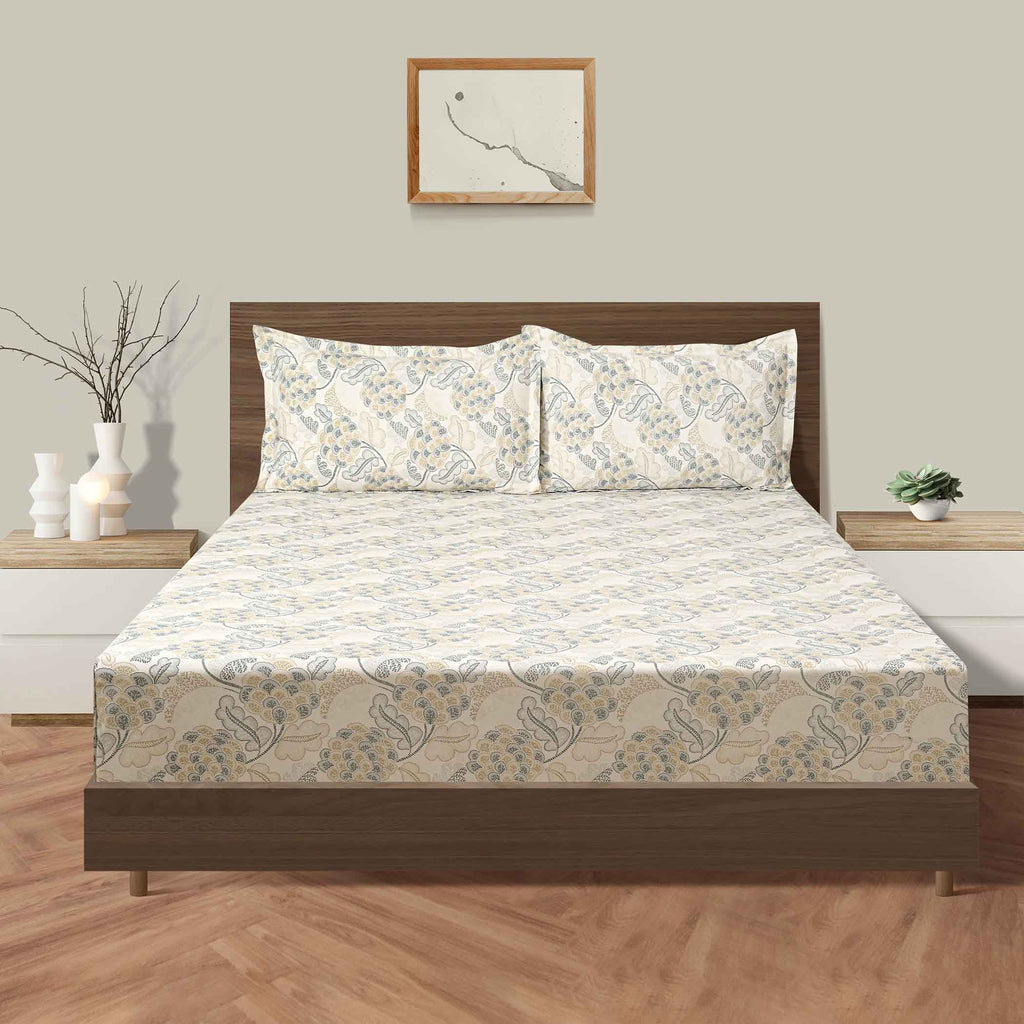 Grey Embrace - 160TC Pure Cotton Super King Bedsheet (108x108 Inches)