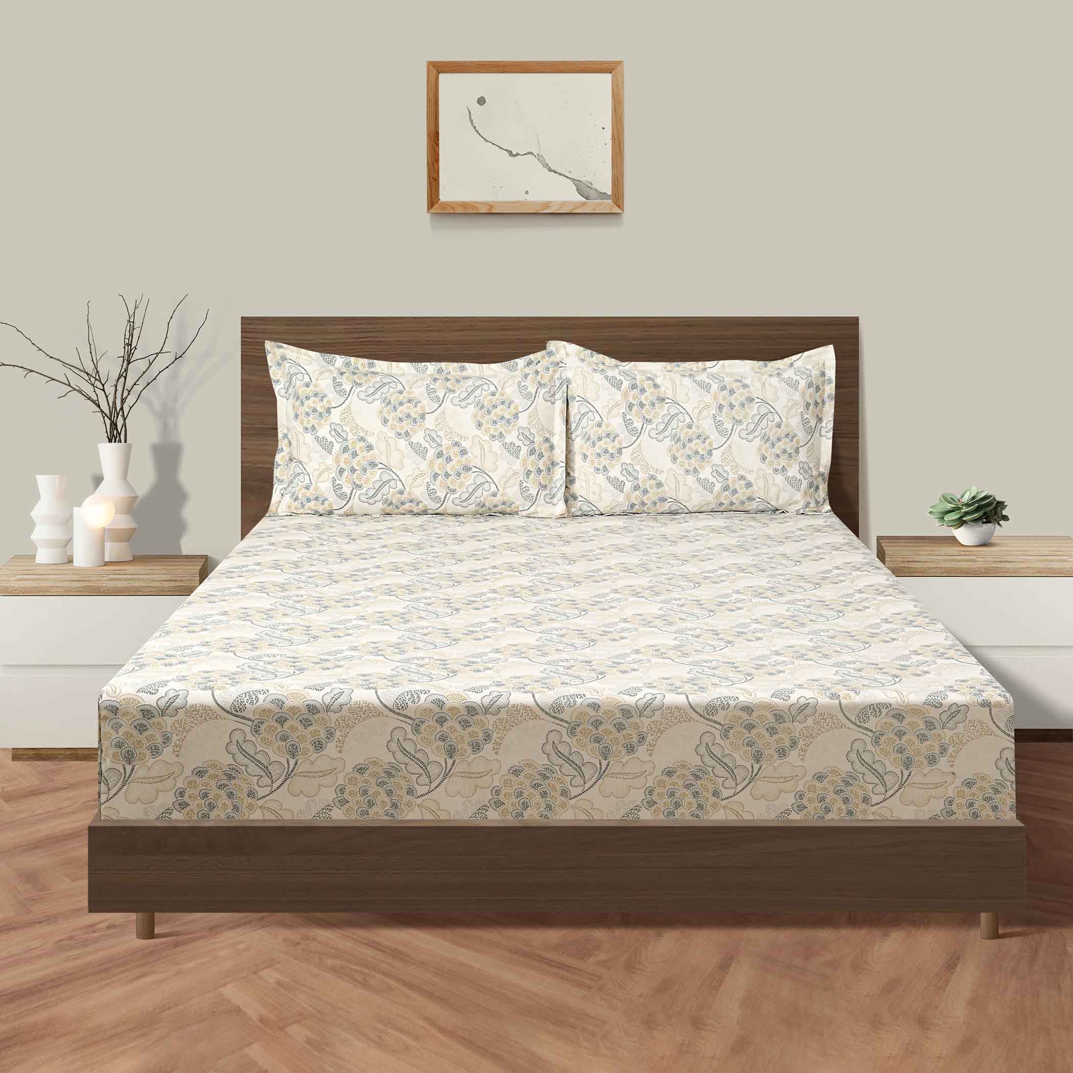 Grey Embrace - 160TC Pure Cotton Super King Bedsheet (108x108 Inches)