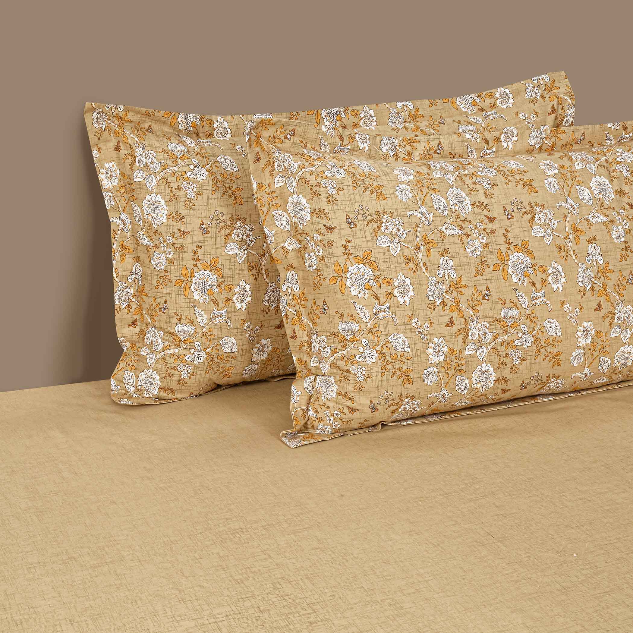 Golden Bloom - 160TC Pure Cotton Super King Bedsheet (108x108 Inches)