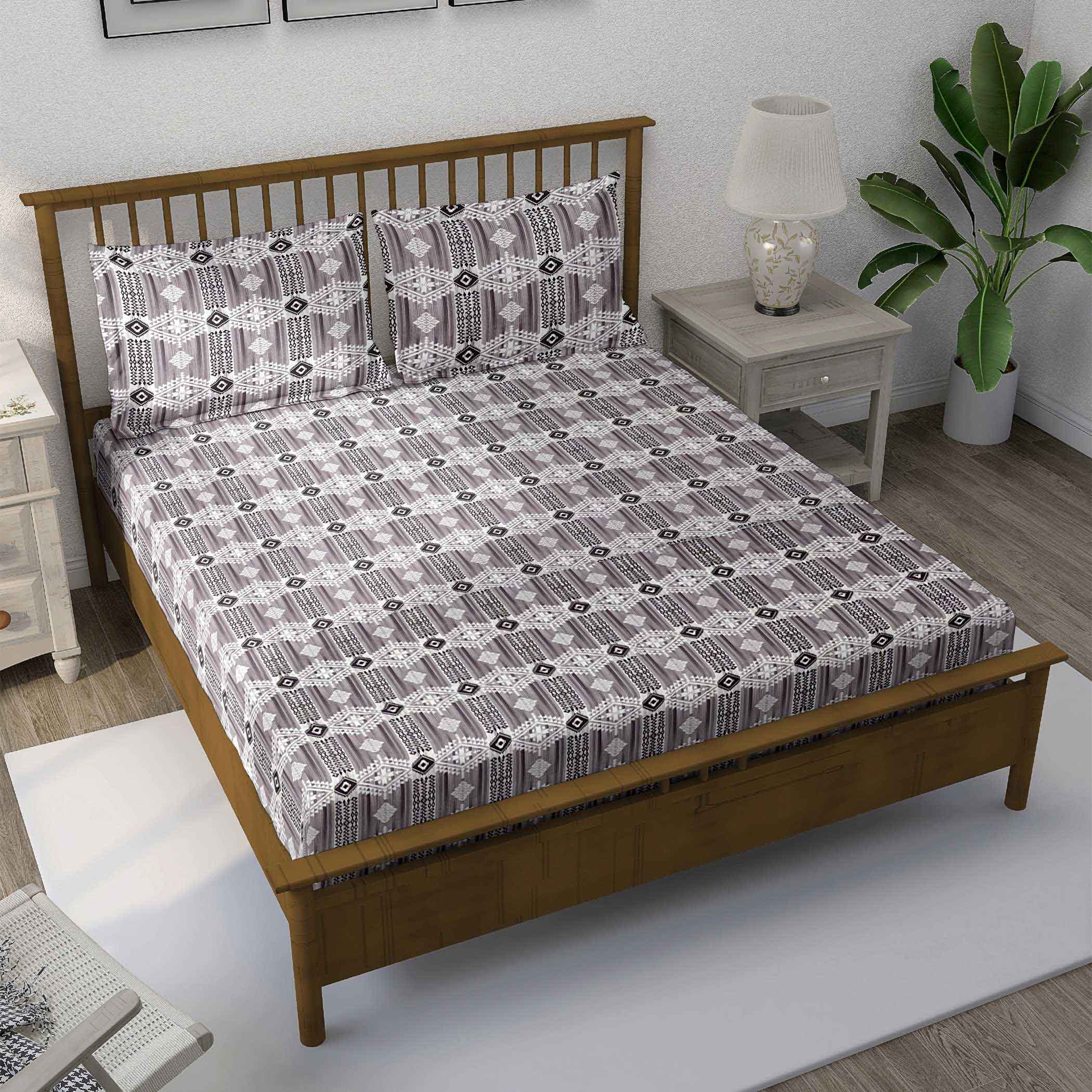 Purple Aztec - 160TC Pure Cotton Super King Bedsheet (108x108 Inches)