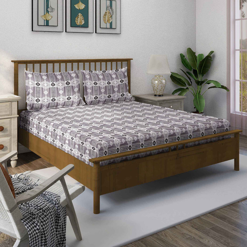 Purple Aztec - 160TC Pure Cotton Super King Bedsheet (108x108 Inches)