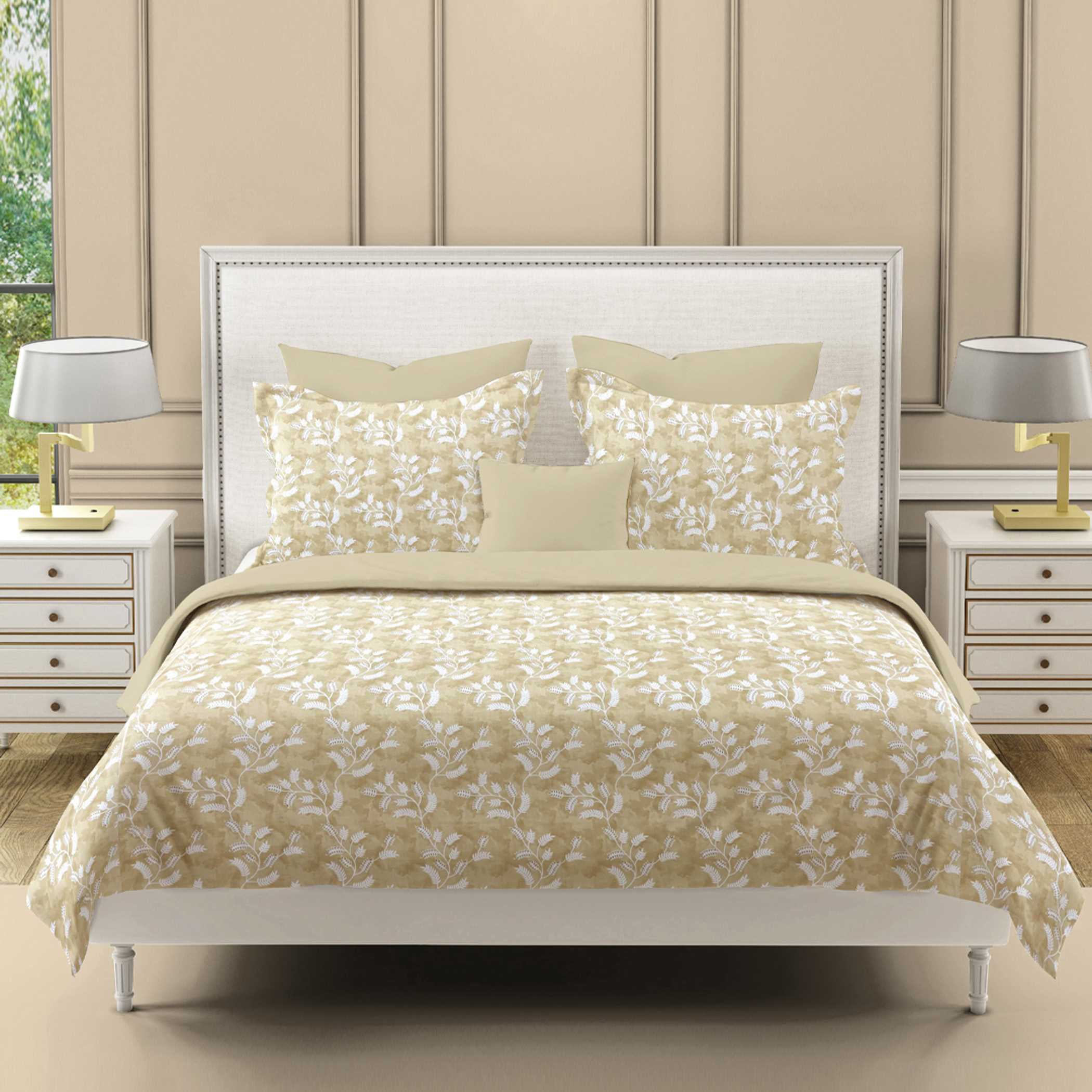 Floral Vine Print 160 TC Super King Bedsheet (108 x 108) Inches With 2 Pillow Cover