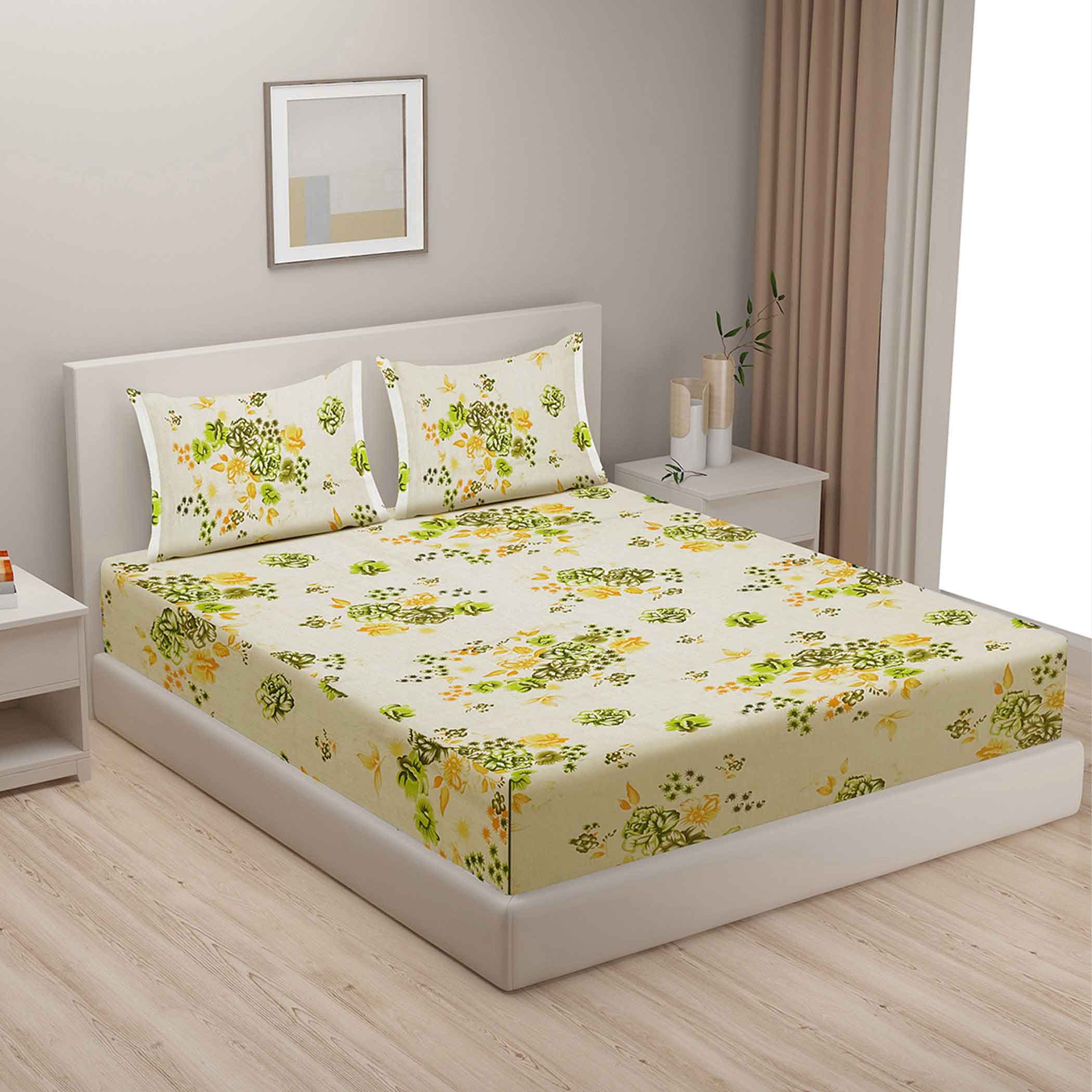 Green Meadow - 160TC Pure Cotton Super King Bedsheet (108x108 Inches)