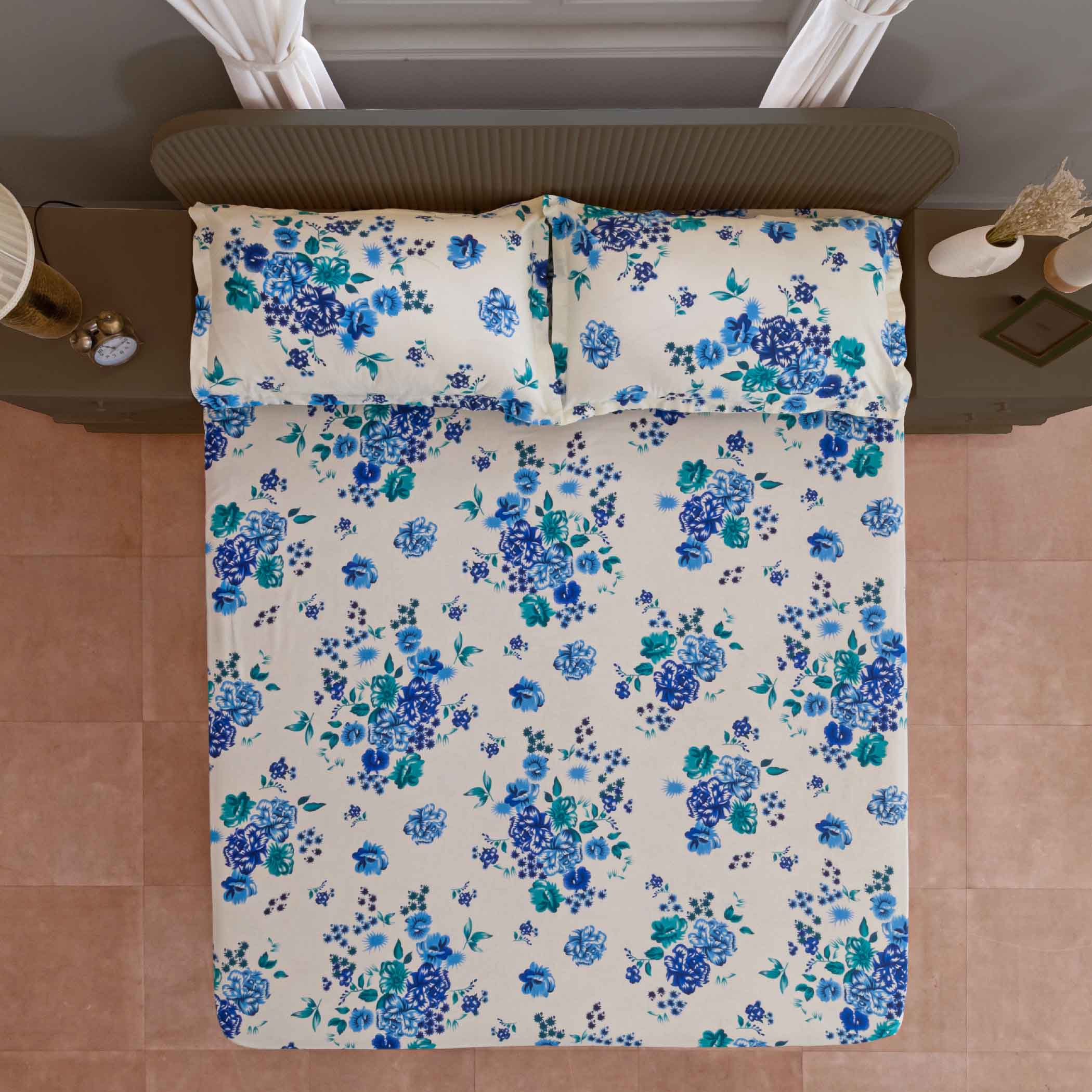 Blue Meadow - 160TC Pure Cotton Super King Bedsheet (108x108 Inches)