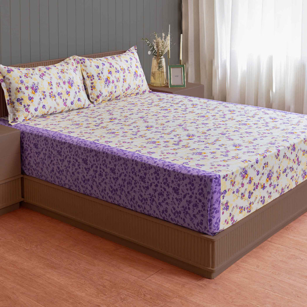 Pastel Petal Serenity - Soft Pink 120TC 100% Cotton Floral Super King Bedsheet (108x108 Inches)