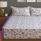 Pastel Petal Serenity - Soft Pink 120TC 100% Cotton Floral Super King Bedsheet (108x108 Inches)