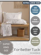 White Floral Printed 250 TC Cotton Super King Bedsheet with Matching 2 Pillow Covers (108x108 Inches)