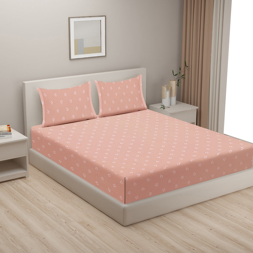 Blush Petal Charm Cotton Super King Bedsheet with 2 Pillow Covers 250TC - Soft Pastel Pink (108x108 inches)