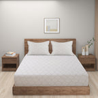Soft Mist Diamond Cotton Super King Bedsheet with 2 Pillow Covers 250TC - Subtle Pastel White (108x108 inches)