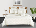 Soft Mist Diamond Cotton Super King Bedsheet with 2 Pillow Covers 250TC - Subtle Pastel White (108x108 inches)