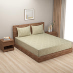 Elegant Beige Damask Pure Cotton 250 TC Super King Bedsheet with 2 Pillow Covers (108x108 Inches)