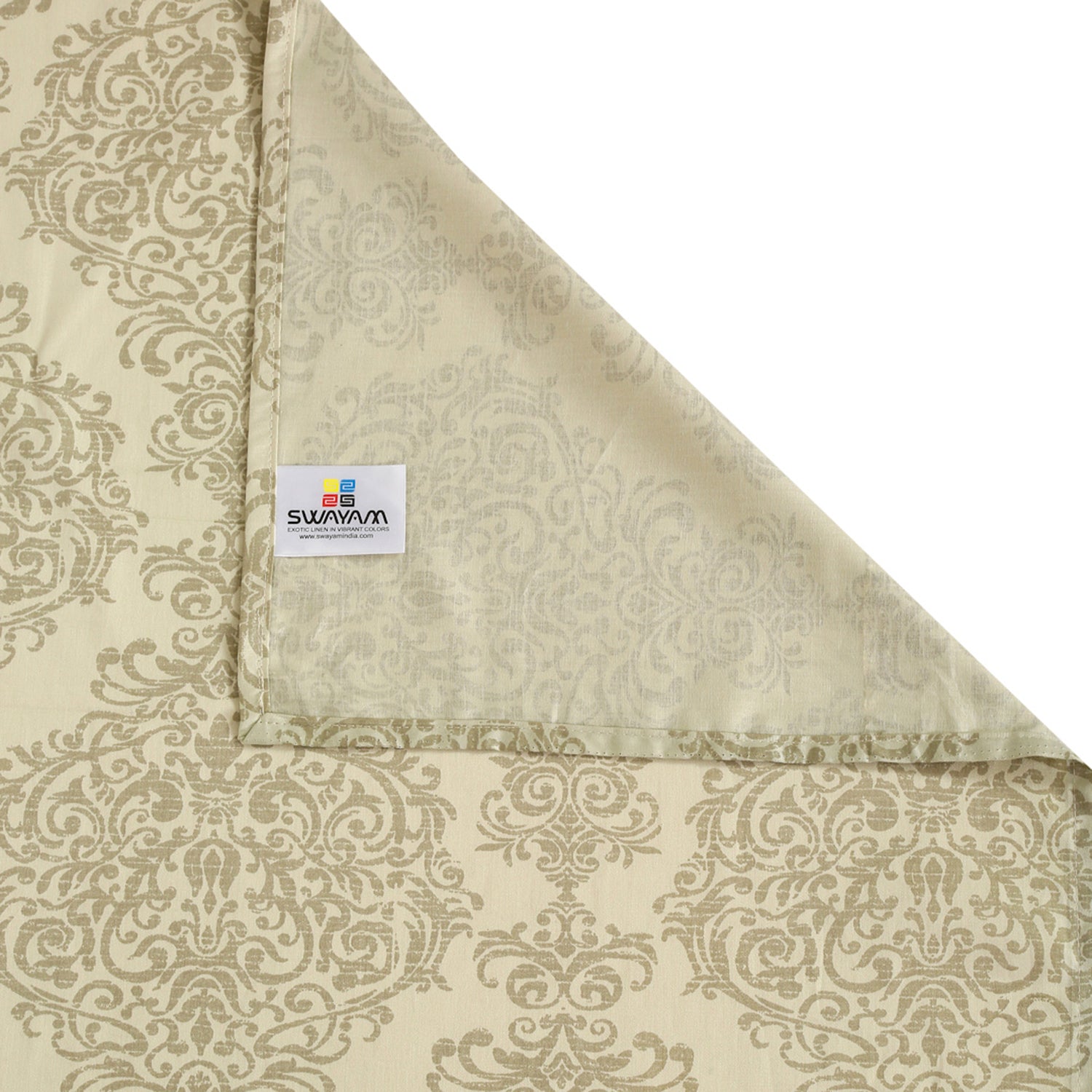 Elegant Beige Damask Pure Cotton 250 TC Super King Bedsheet with 2 Pillow Covers (108x108 Inches)