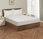 Cotton Super King Bedsheet with 2 Pillow Covers 250TC - White with Soft Pastel Ethnic Print (108x108 inches)