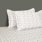 Cotton Super King Bedsheet with 2 Pillow Covers 250TC - White with Soft Pastel Ethnic Print (108x108 inches)