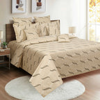 Cotton Super King Bedsheet with 2 Pillow Covers 250TC - Beige Geometric Pattern (108x108 inches)