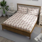 Ivory Mauve Rose Trails 240 TC Pure Cotton Bedsheet Set with Pillow Cover