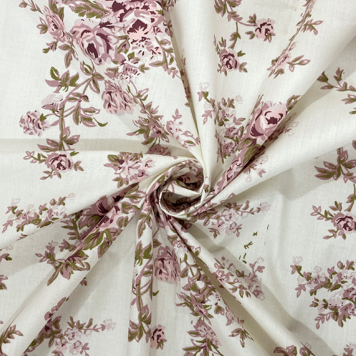 Ivory Mauve Rose Trails 240 TC Pure Cotton Bedsheet Set with Pillow Cover