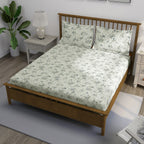 Ivory Sage Blossom Trails 240 TC Pure Cotton Bedsheet Set with Pillow Cover