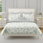 Ivory Sage Blossom Trails 240 TC Pure Cotton Bedsheet Set with Pillow Cover