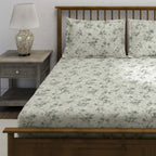 Ivory Sage Blossom Trails 240 TC Pure Cotton Bedsheet Set with Pillow Cover