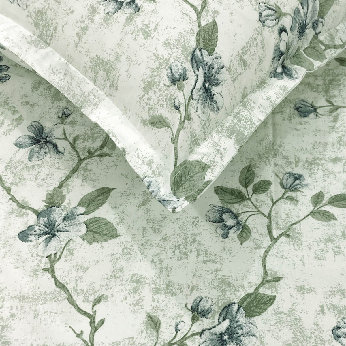 Ivory Sage Blossom Trails 240 TC Pure Cotton Bedsheet Set with Pillow Cover