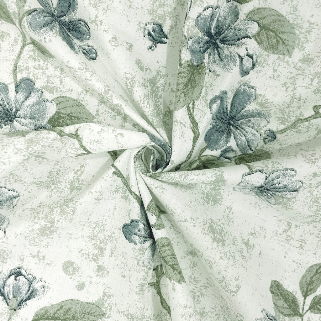 Ivory Sage Blossom Trails 240 TC Pure Cotton Bedsheet Set with Pillow Cover