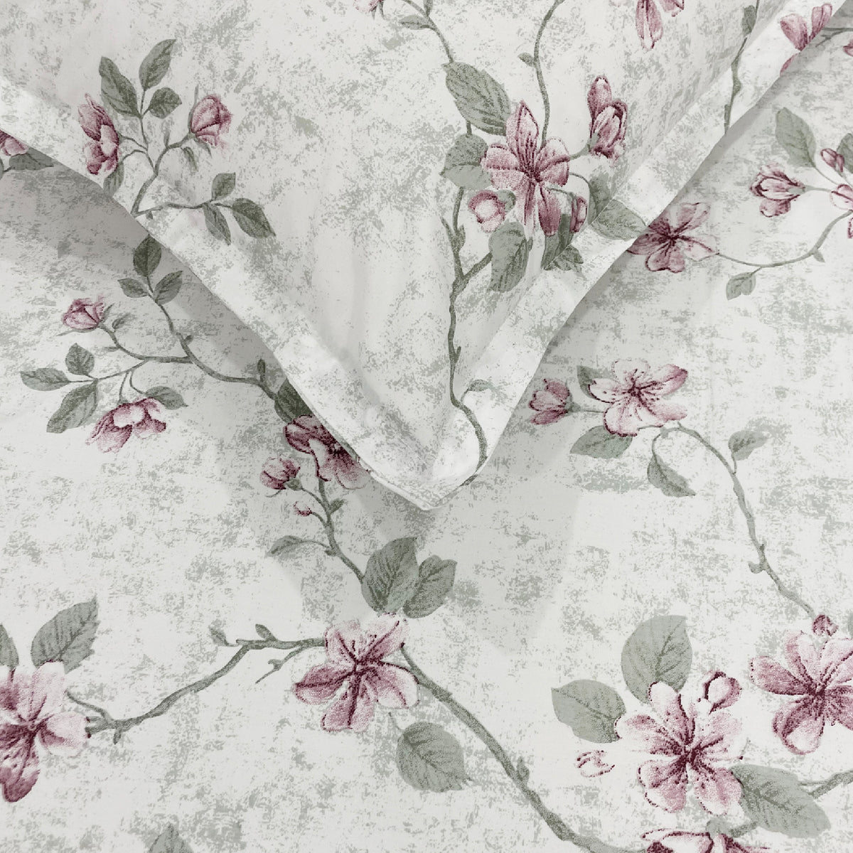 Ivory Blush Blossom Trails 240 TC Pure Cotton Bedsheet Set with Pillow Cover