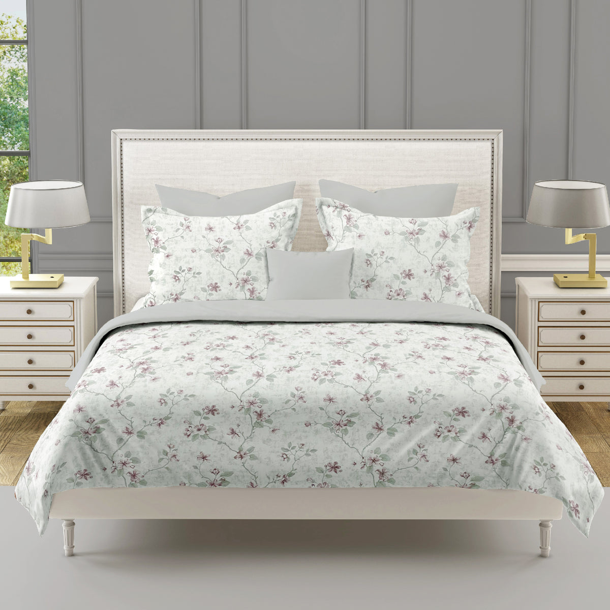 Ivory Blush Blossom Trails 240 TC Pure Cotton Bedsheet Set with Pillow Cover