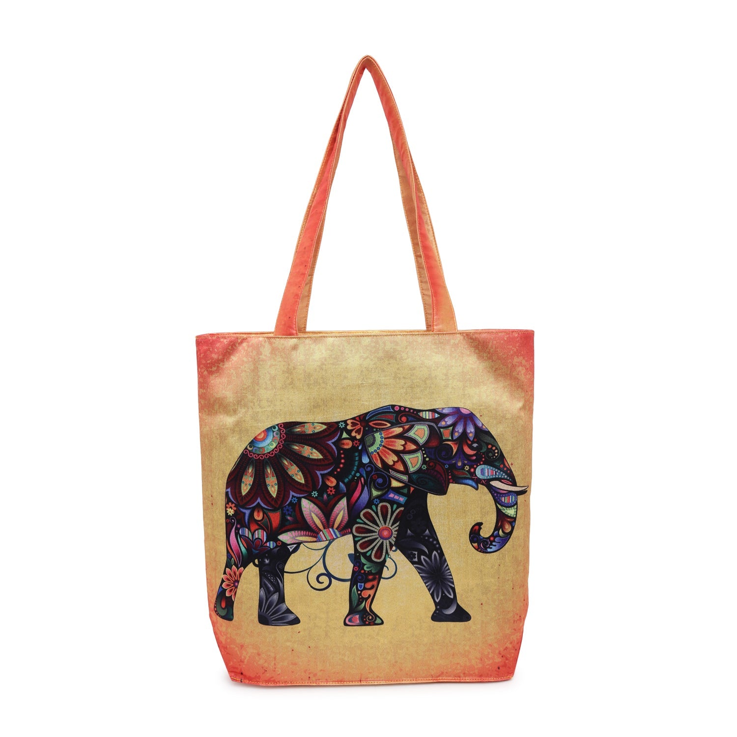 Boho Royal Elephant - Artistic Printed Tote Bag with Inner Pockets & Sturdy Dual Handles
