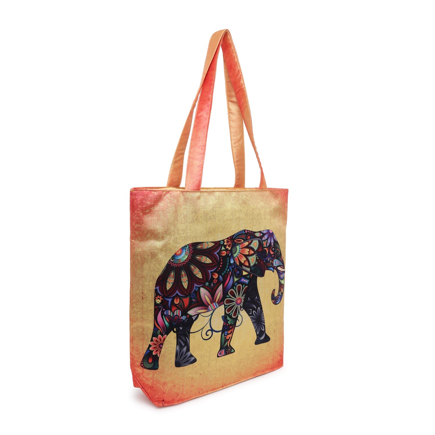 Boho Royal Elephant - Artistic Printed Tote Bag with Inner Pockets & Sturdy Dual Handles