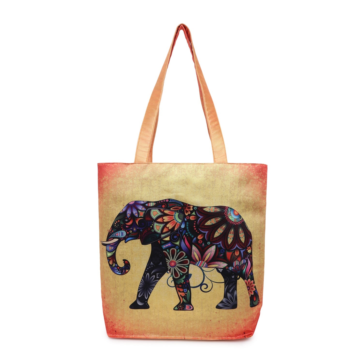 Boho Royal Elephant - Artistic Printed Tote Bag with Inner Pockets & Sturdy Dual Handles