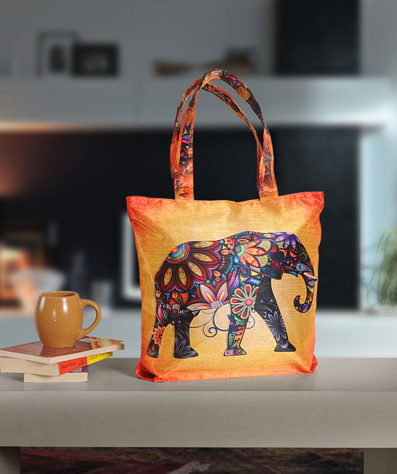 Boho Royal Elephant - Artistic Printed Tote Bag with Inner Pockets & Sturdy Dual Handles