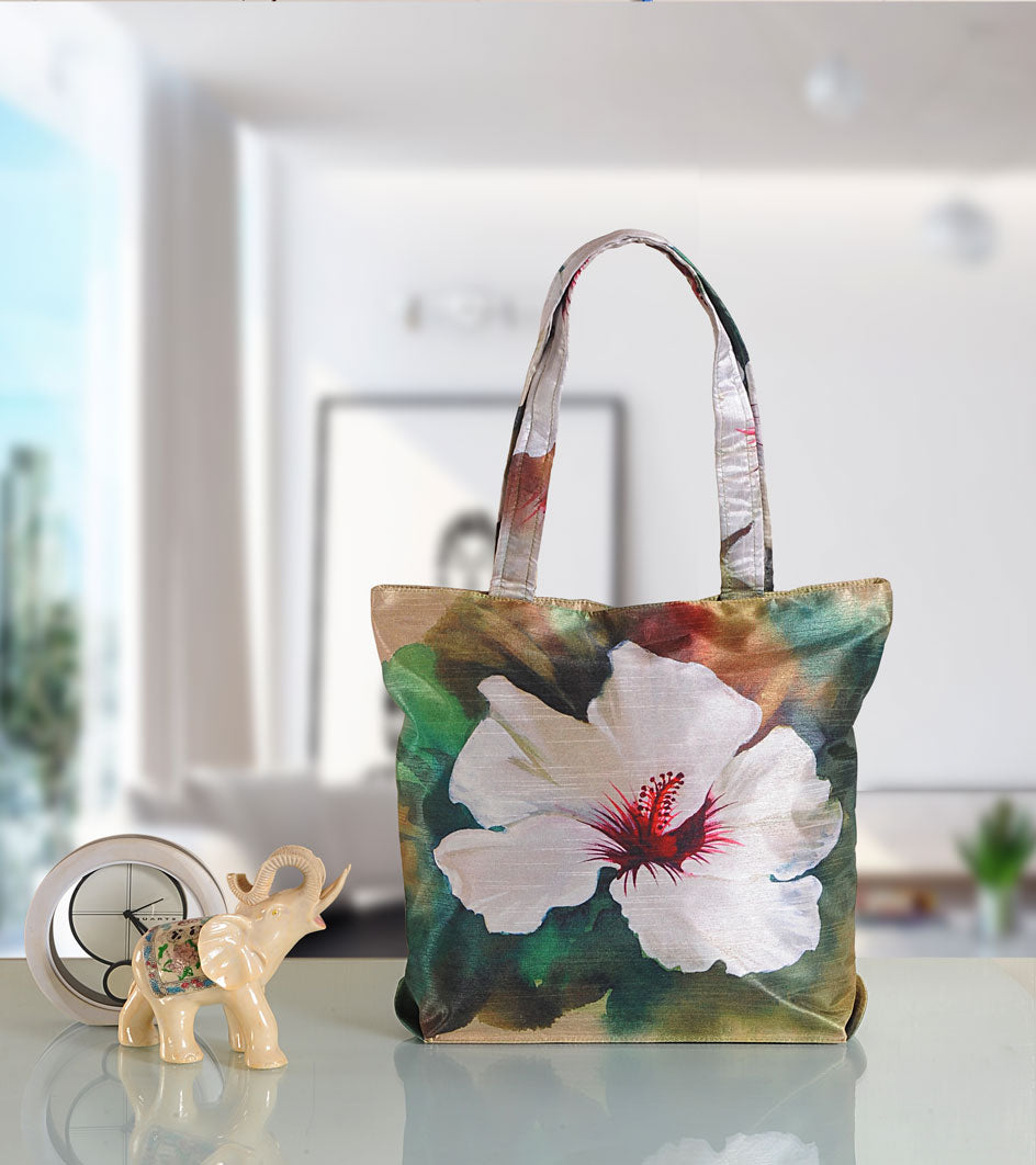 Tropical Bloom - White Hibiscus Tote with Artistic Watercolor Effect