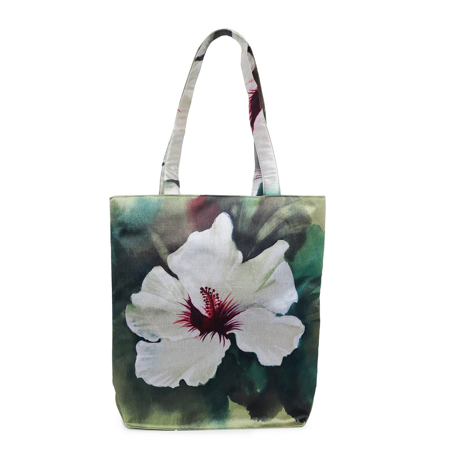 Tropical Bloom - White Hibiscus Tote with Artistic Watercolor Effect