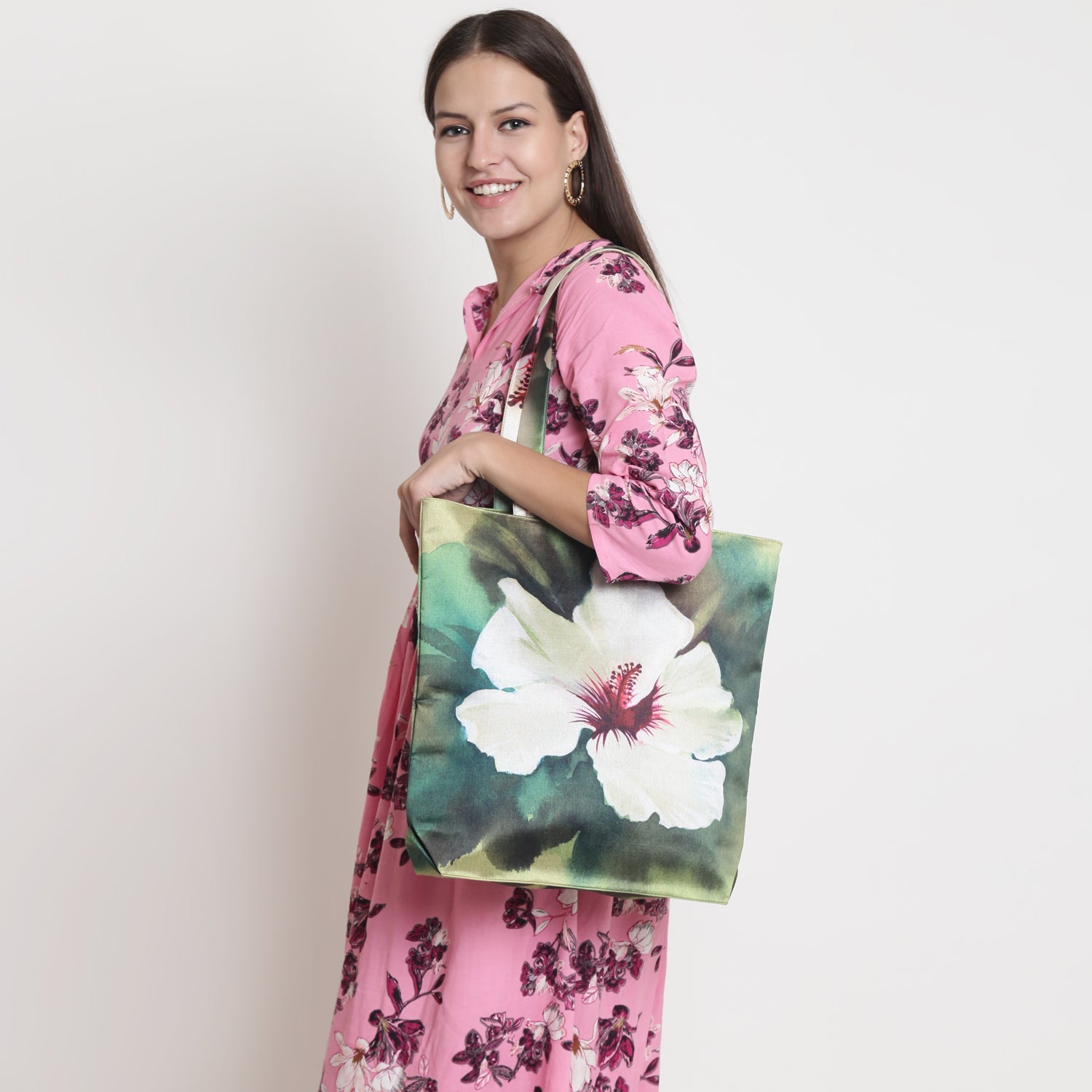 Tropical Bloom - White Hibiscus Tote with Artistic Watercolor Effect