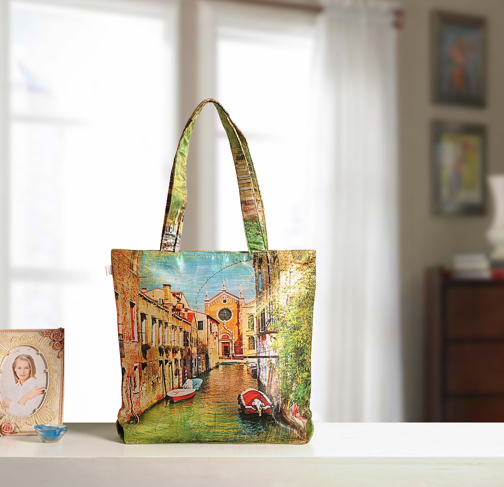 Venetian Charm - Artistic Tote Bag with Canal Cityscape Print