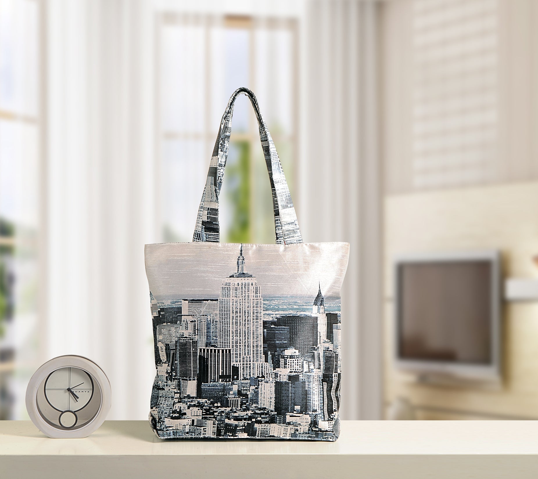Cityscape Luxe - Monochrome Urban Skyline Print Tote Bag