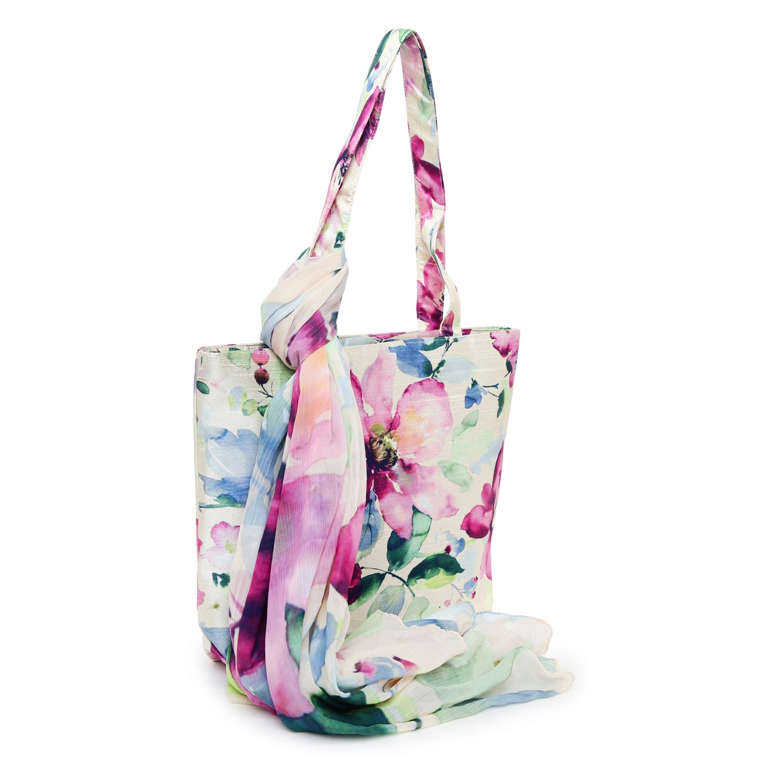 Bloom & Carry - White Floral Tote Bag with Matching Scarf